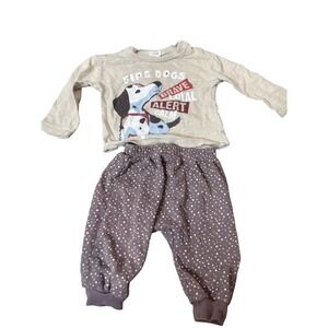 Peek‎ Outfit Set Shirt Pants Baby 6-12M Fire Dogs Dalmatian Graphic Polka Dot